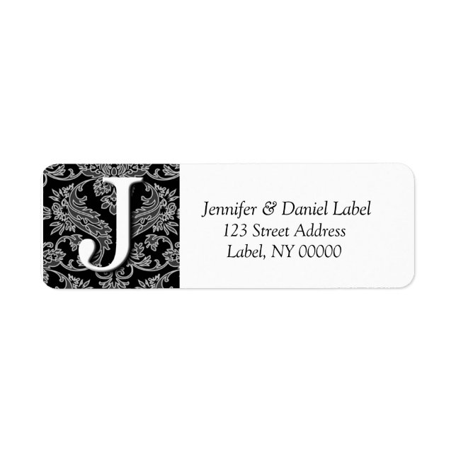 Damask Monogram J Return Address Labels (Front)