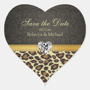 Damask Monogram Leopard Save The Date Stickers by weddingsNthings at Zazzle