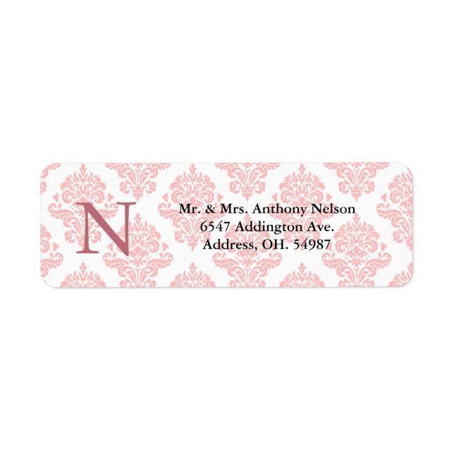 Damask Monogram Pastel Pink Return Address Label (Front)