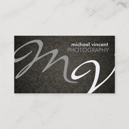 Customizable Damask Monogram Photographer Business Card
