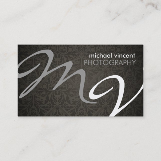 Damask Monogram Photographer Business Card (Front)
