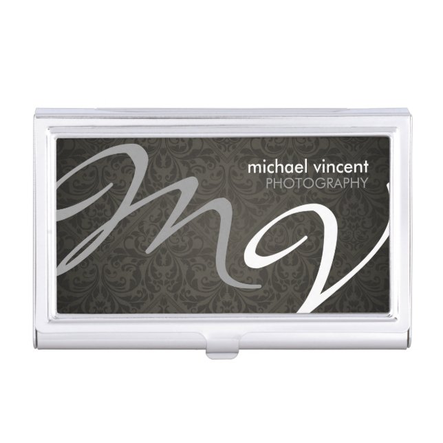 Damask Monogram Photography Business Card Case (Front)