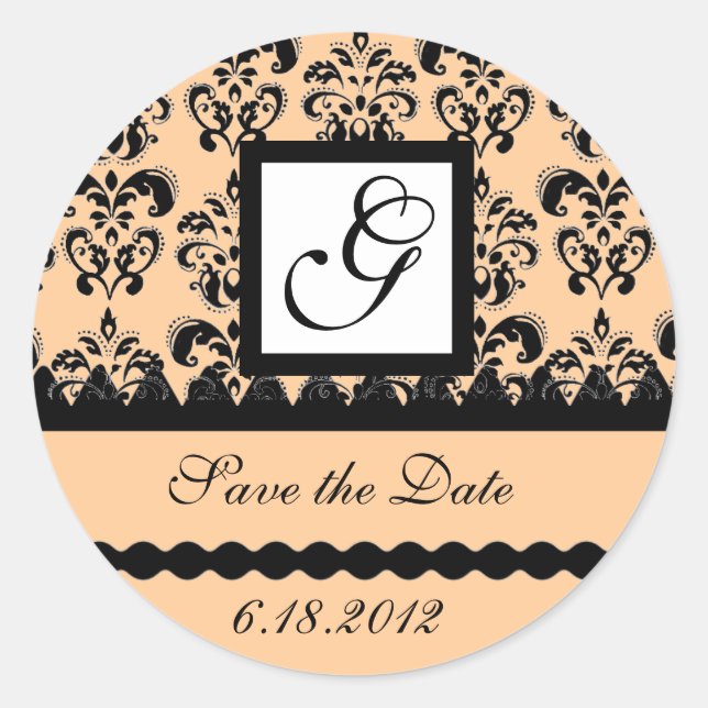 DAMASK MONOGRAM,pink Classic Round Sticker (Front)
