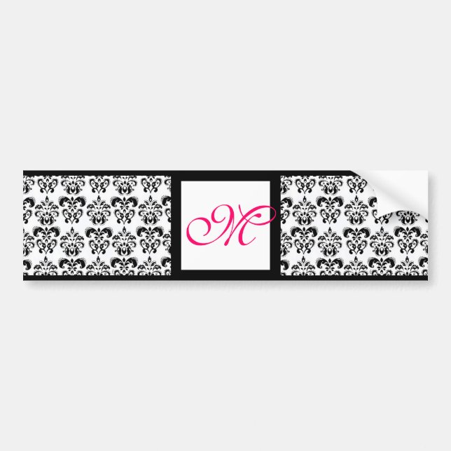 DAMASK MONOGRAM,pink fuchsia Bumper Sticker (Front)