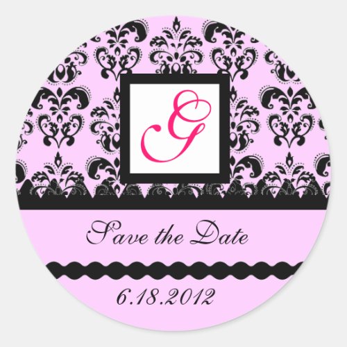 DAMASK MONOGRAMpink fuchsia Classic Round Sticker