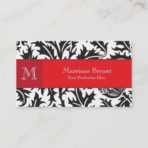 Damask Monogram Red Business Card