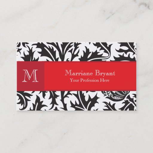 Customizable Damask Monogram Red Business Card