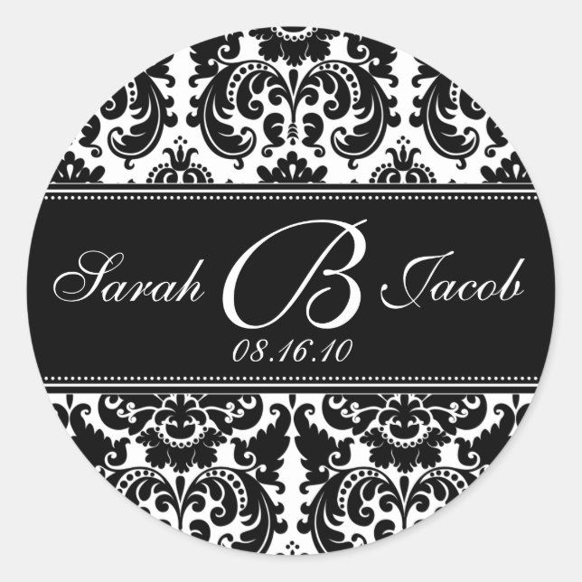 Damask Monogram Sticker- Customize it! Classic Round Sticker (Front)