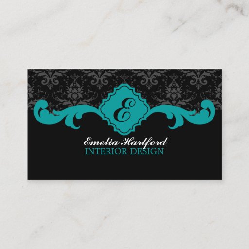 Customizable Damask Monogram Teal Business Cards
