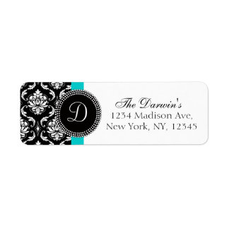 Damask Monogram Wedding Address Labels Aqua