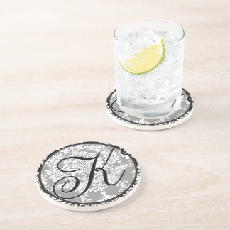 Damask Monogram Wedding Anniversary Coasters