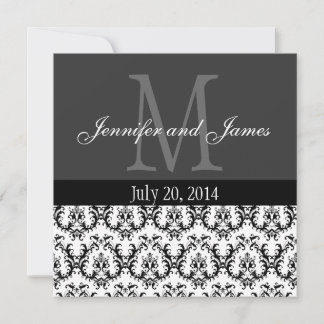 Damask Monogram Wedding Invitation Gray Gray