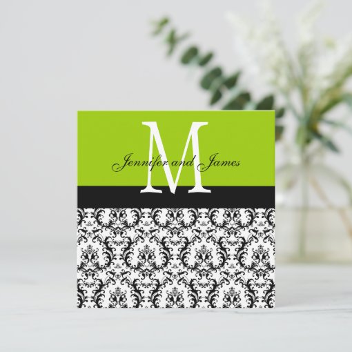 Damask Monogram Wedding Invitations Apple Green Zazzle