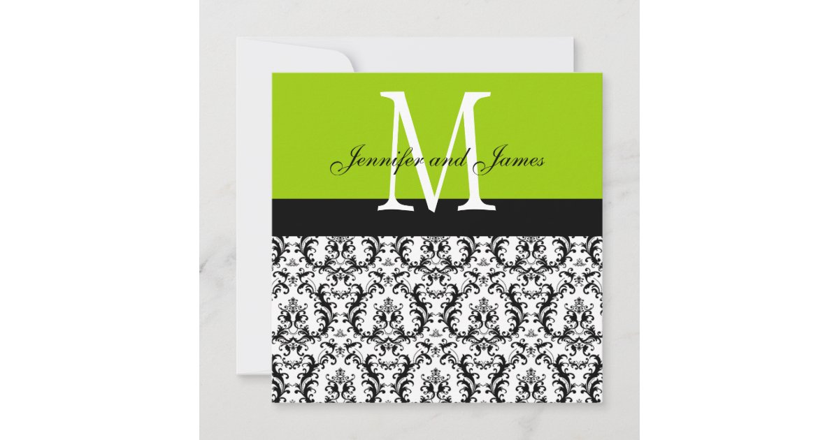 Damask Monogram Wedding Invitations Apple Green Zazzle
