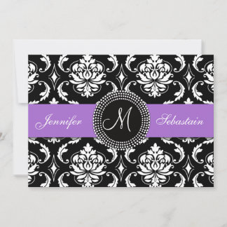 Damask Monogram Wedding Invitations Purple