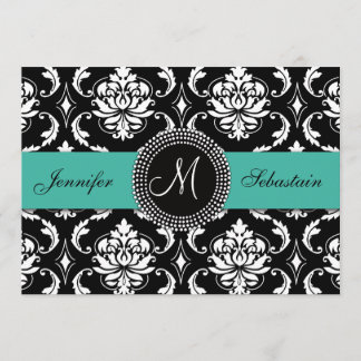 Damask Monogram Wedding Invitations Turquoise
