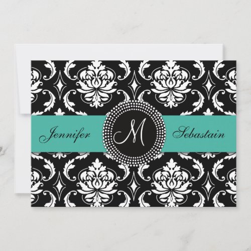 Damask Monogram Wedding Invitations Turquoise