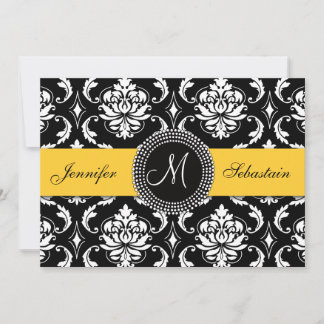 Damask Monogram Wedding Invitations Yellow