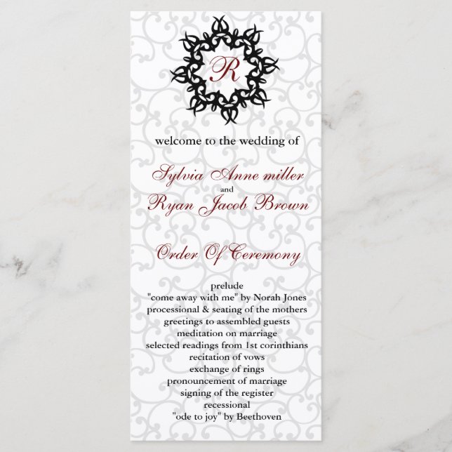 Damask MONOGRAM Wedding program (Front)