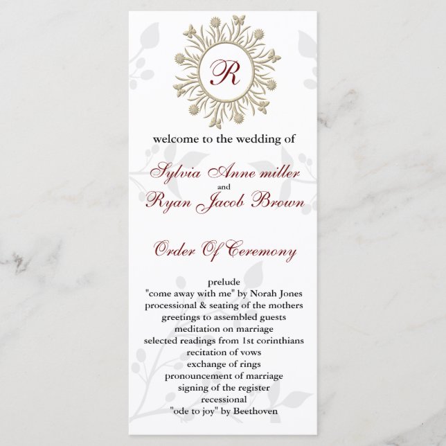 Damask MONOGRAM Wedding program (Front)