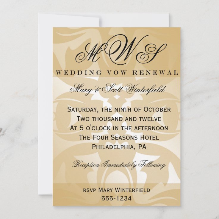 Damask And Monogram Wedding Vow Renewal Invitations Zazzle