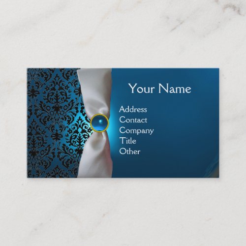 DAMASK MONOGRAM white ribbon black blue Business Card