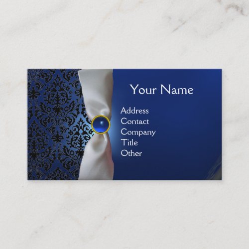 DAMASK MONOGRAM white ribbon black blue dark Business Card