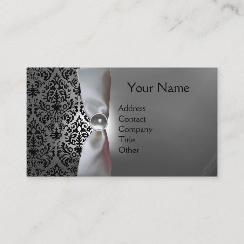 DAMASK MONOGRAM white ribbon black Business Card