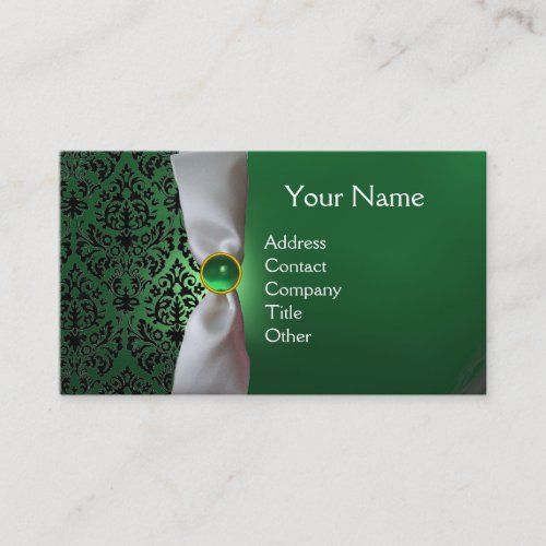 DAMASK MONOGRAM white ribbon black green Business Card