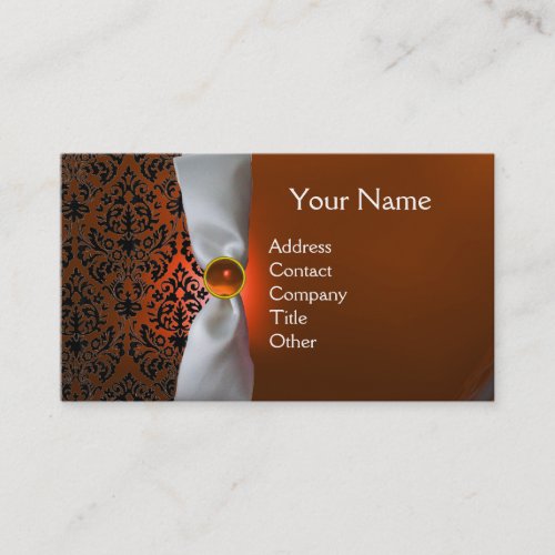 DAMASK MONOGRAM white ribbon black orange Business Card