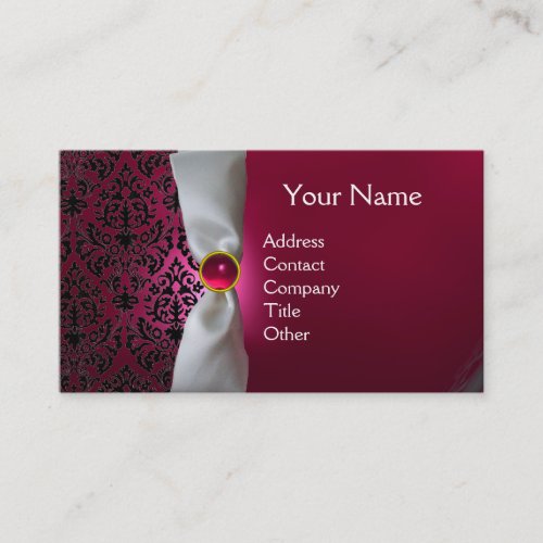 DAMASK MONOGRAM white ribbon black pink Business Card
