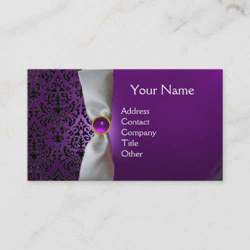 DAMASK MONOGRAM white ribbon black purple Business Card