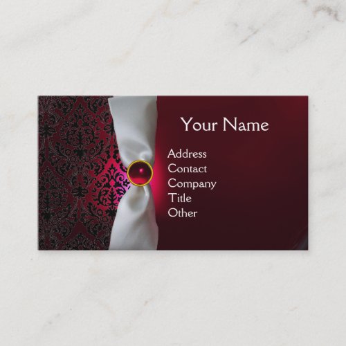 DAMASK MONOGRAM white ribbon black red burgundy Business Card