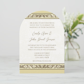 Damask Monogram Yellow Gray Wedding Invitation