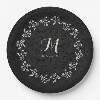 Damask Monogrammed Scroll Paper Plates by KitchenShoppe at Zazzle