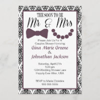Damask Mr. and Mrs. Shower Invitation (Eggplant)