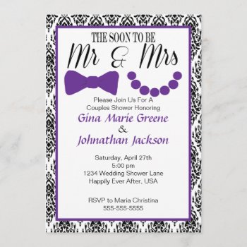 Damask Mr. And Mrs. Shower Invitation (purple) by allweddingproducts at Zazzle
