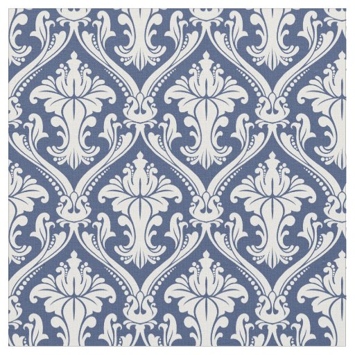 Damask Navy Blue Baroque Pattern Fabric | Zazzle