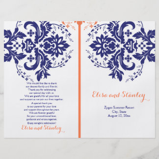 C Wedding Program Flyers Programs Zazzle Damask Navy Blue C Wedding Program