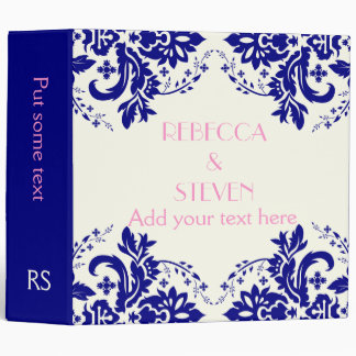 Damask navy blue, pink , ivory wedding planner 3 ring binder