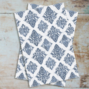 Damask Navy Blue Watercolor Rustic Wood Decoupage Tissue Paper