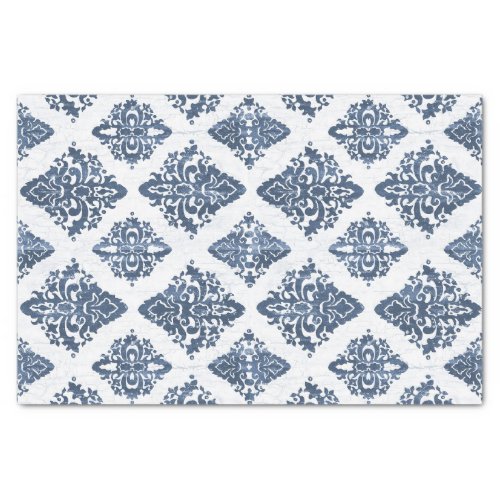 Damask Navy Blue Watercolor Rustic Wood Decoupage Tissue Paper