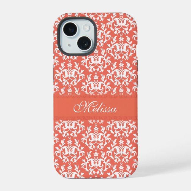 Damask orange emberglow name  iphone case (Back)