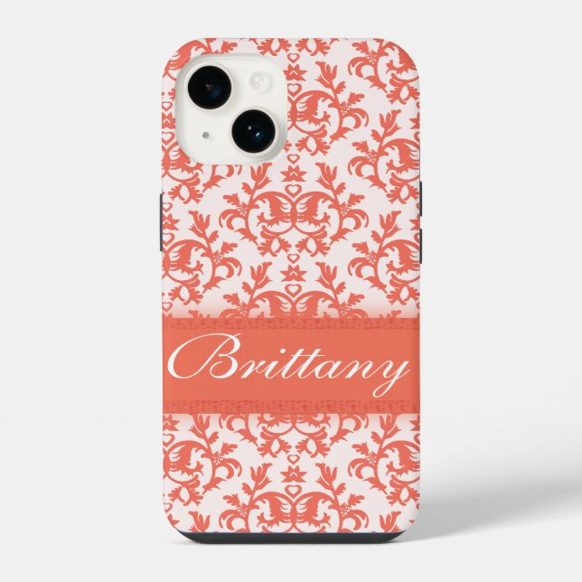 Damask orange emberglow name iphone  case (Back)
