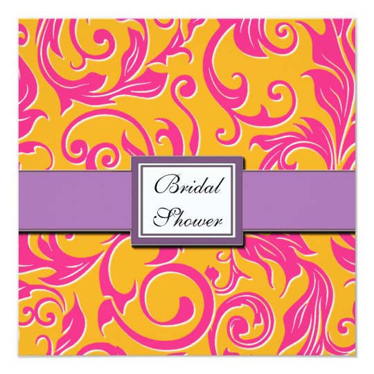 Damask Orange & Pink Bridal Shower Invitations