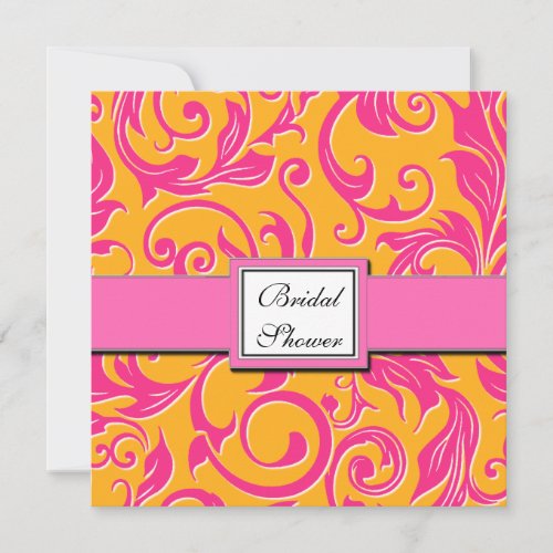 Damask Orange &amp; Pink Bridal Shower Invitations