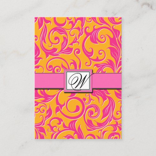 Damask Orange &amp; Pink Wedding Reception Cards Business Card Template