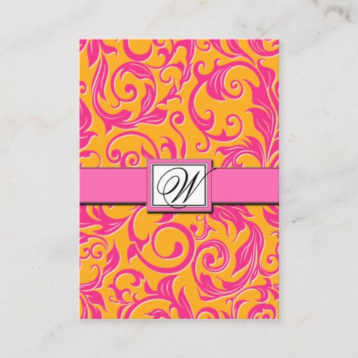 Customizable Damask Orange &amp; Pink Wedding Reception Cards Business Card Template