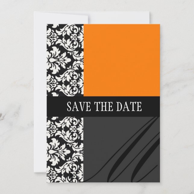 Damask Orange Save The Date Card (Front)