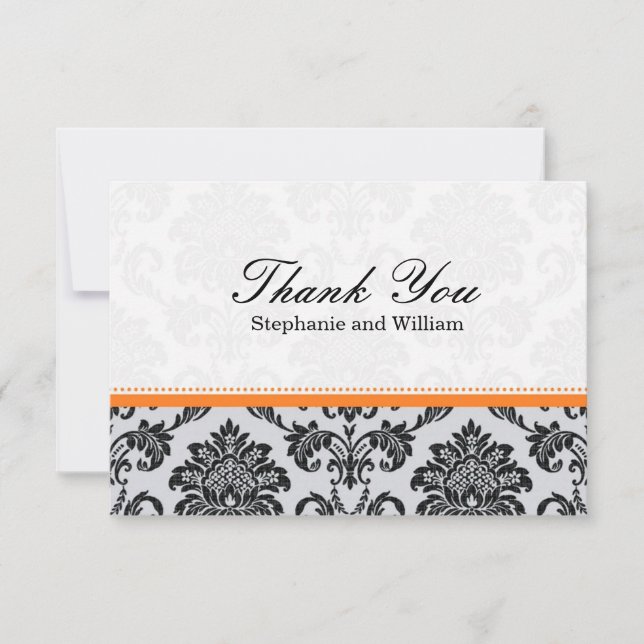 Damask Orange Wedding Thank You Card (Front)